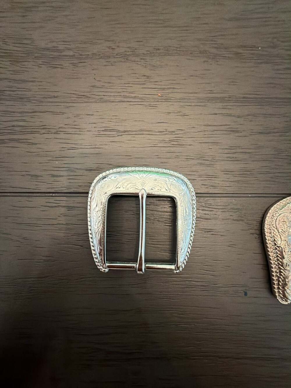 #24 Set of 2 Vintage Western Floral Engraved Silver Tone Belt Buckles